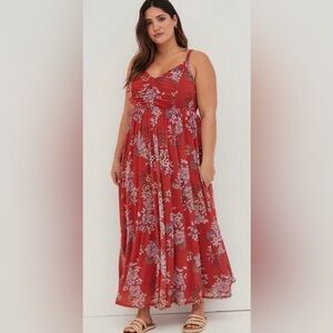 Torrid Floral Soft Mesh Pleated Maxi Dress, Adjustable Straps, plus 4X (26)